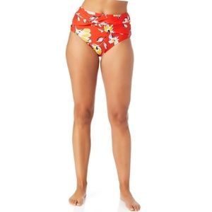 NWT Catalina Women's Red Wildflower Swimsuit High Waist Swim Bottom Faux Wrap
